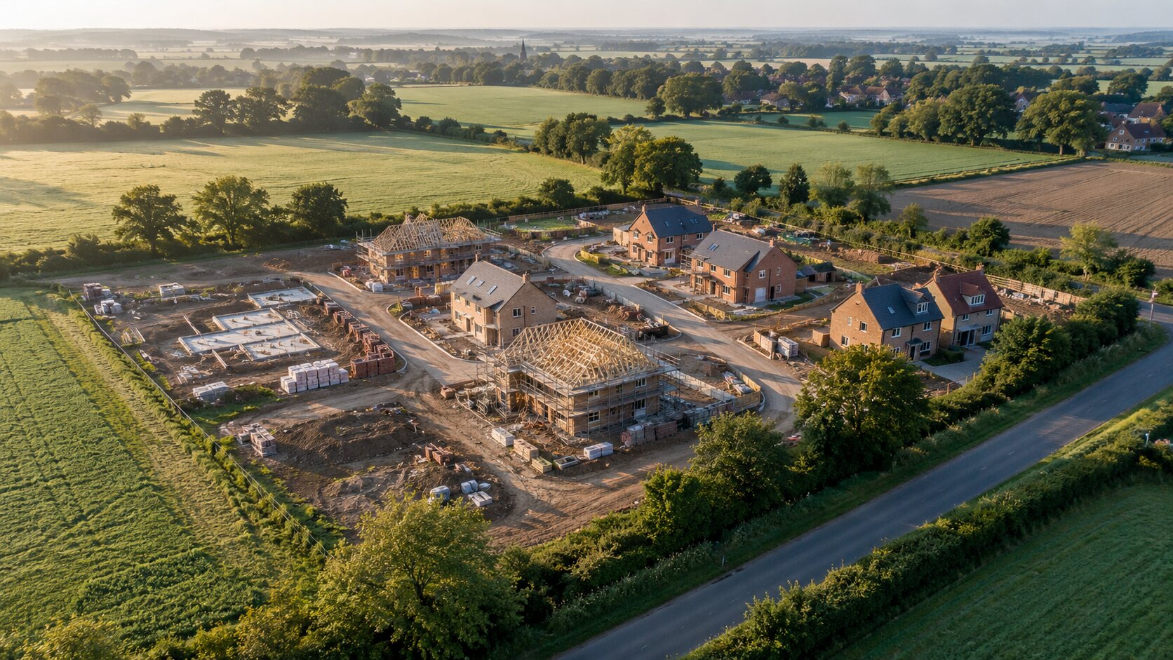 Professional aerial overview of a Lincolnshire construction project